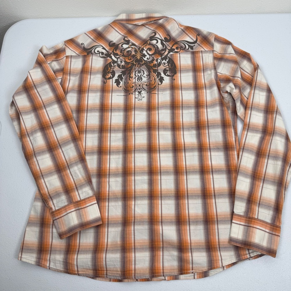 Vtg 90s Brooks & Dunn Panhandle Slim‎ Women's L Western Pearl Snap Shirt Plaid - Picture 7 of 9